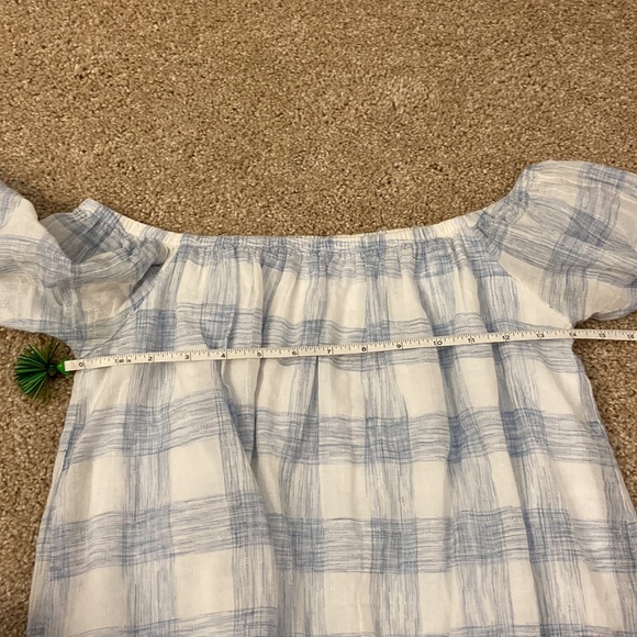 Abbeline Blue and White Checkered Off The Shoulder Top XS - Picture 12 of 13